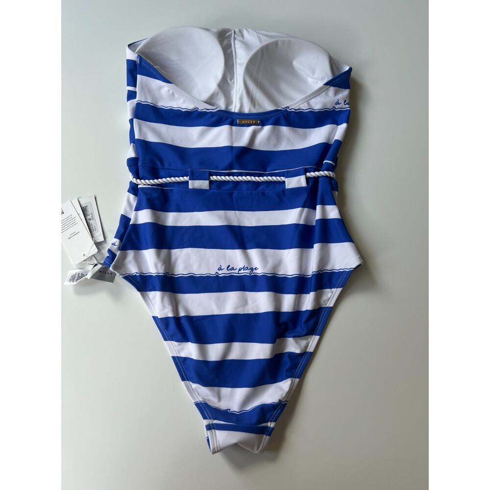 Milly A La Plage Belted One Piece Swimsuit Blue White Size M New - Picture 2 of 16